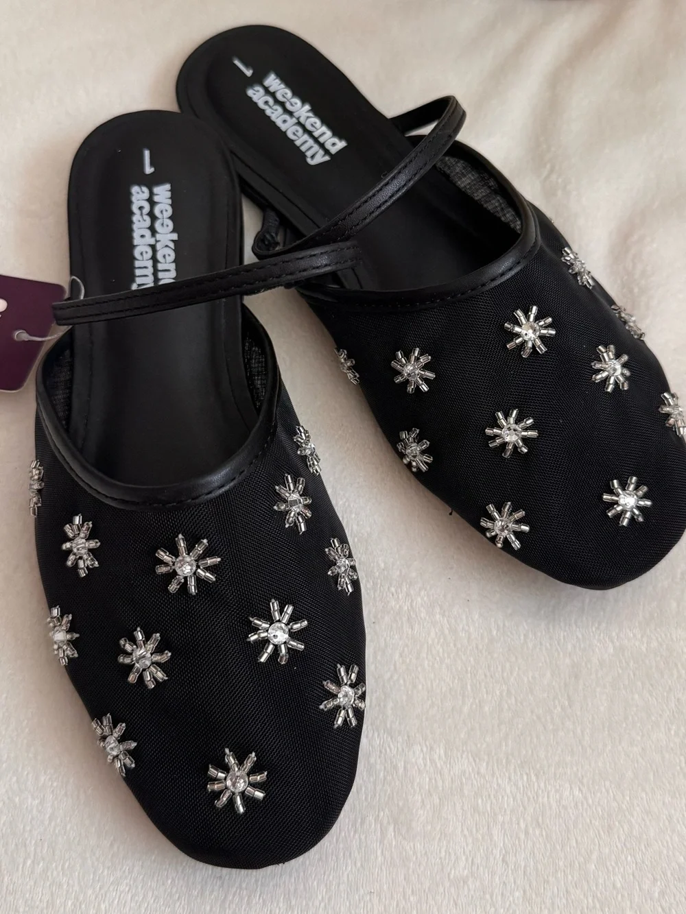 Weekend Academy Girls Beaded Mesh Slip On Shoes, Size 1